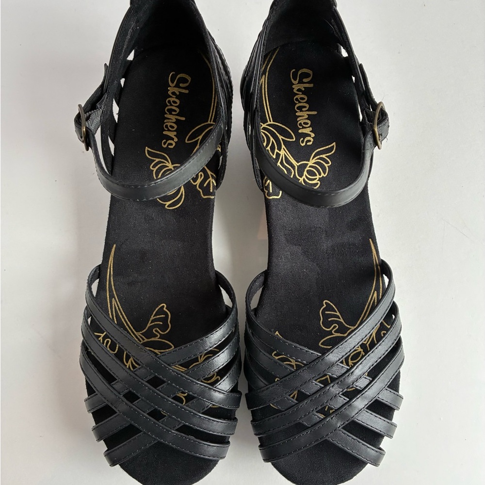 Skechers Women’s Orchard Blossom Wedge Sandals Heels Strappy Black Size 9 - Picture 7 of 9
